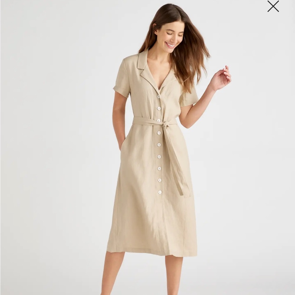 Quince 100% European Linen Button Front Dress - Driftwood XS
